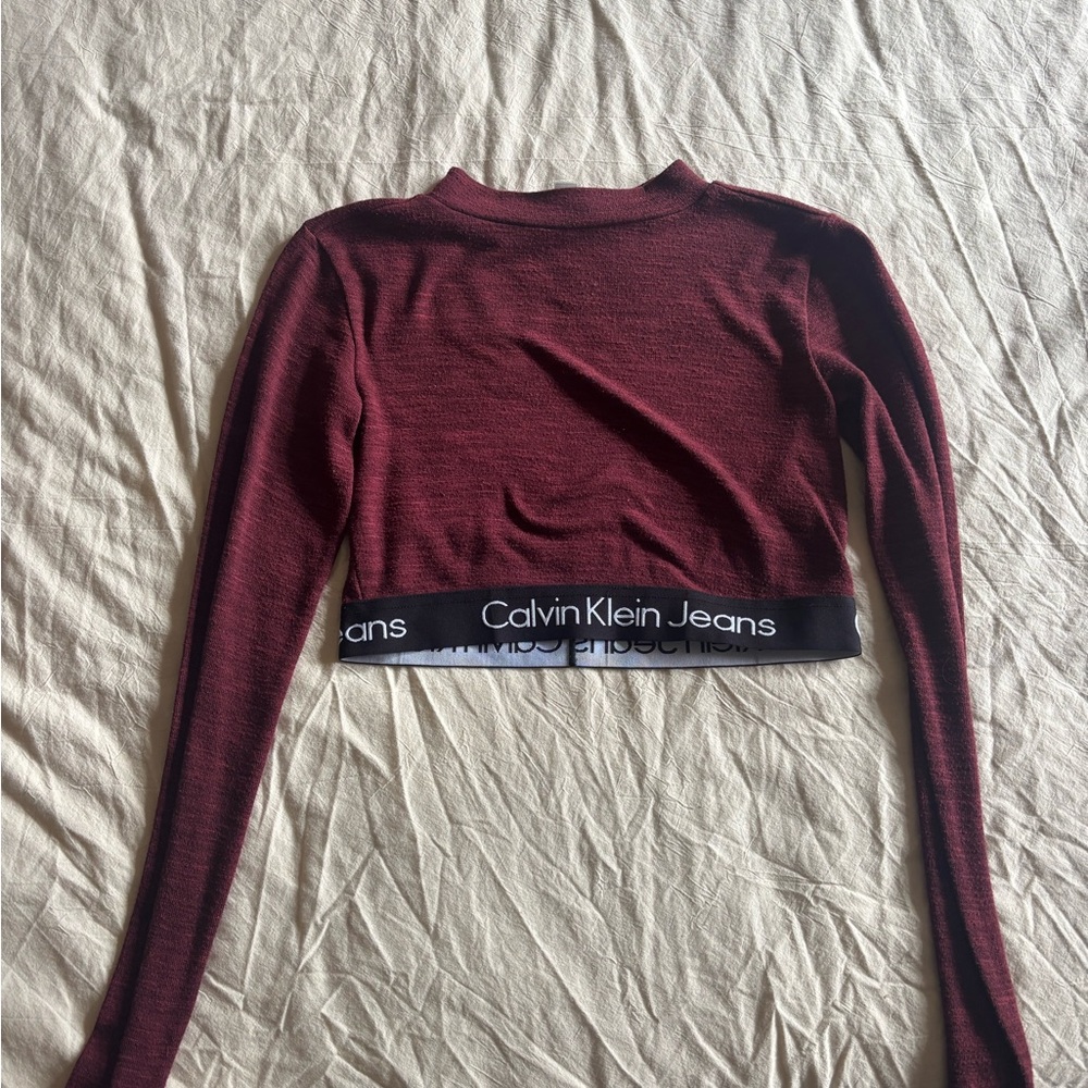 Calvin Klein Jeans Maroon Long Sleeve Crop Top